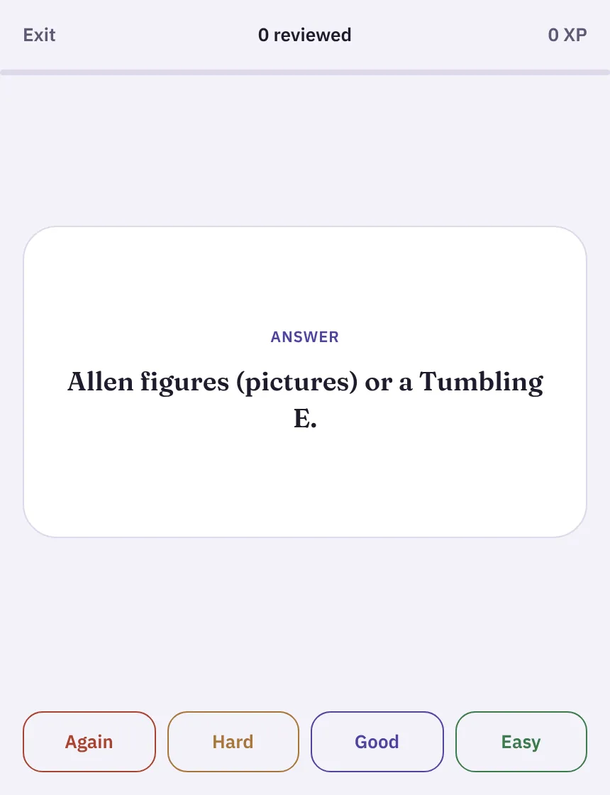A flashcard showing an answer with Again, Hard, Good and Easy buttons below it